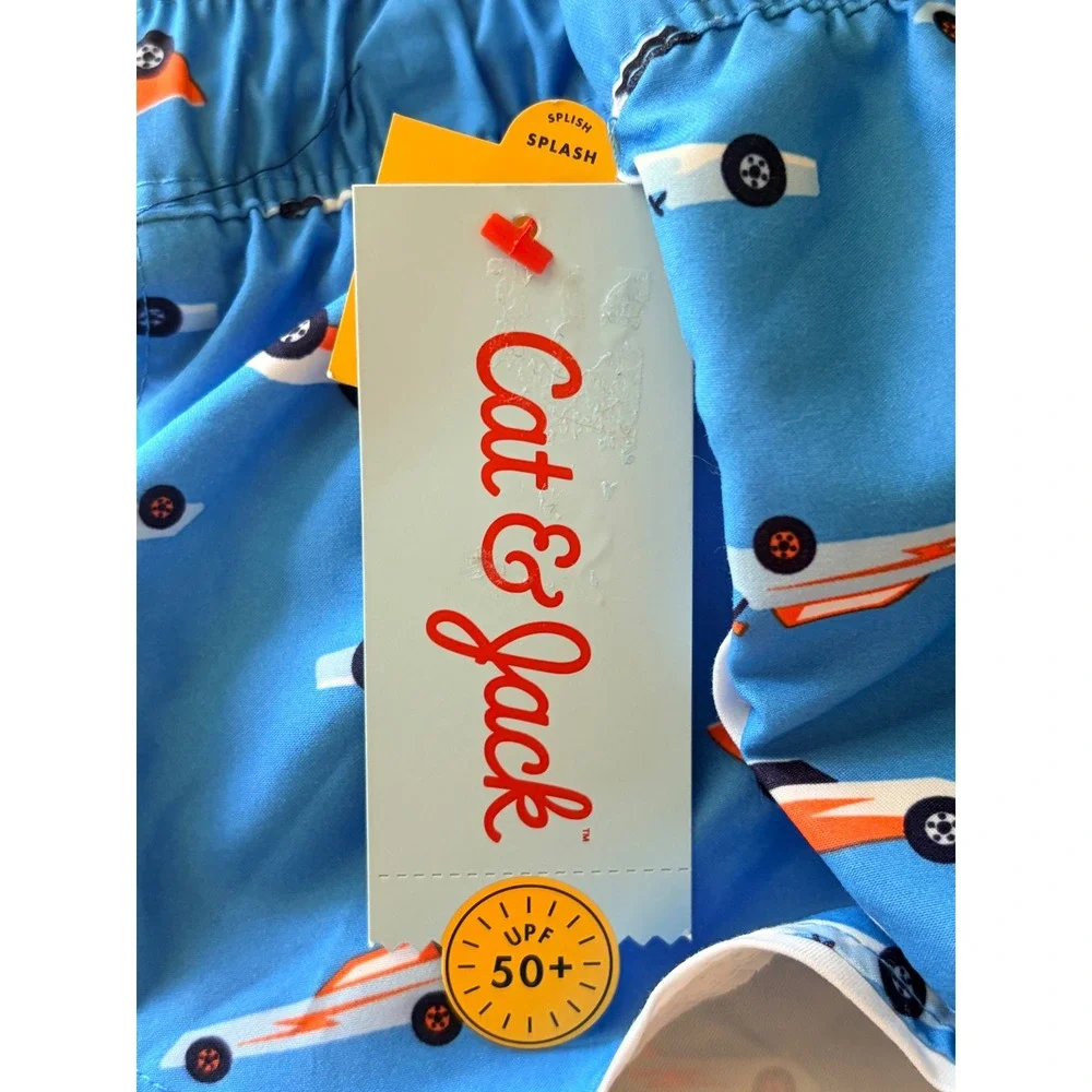 Cat & Jack Blue Racecar Mesh Lined Swim Trunks Shorts Baby Boy 12M NEW NWT - Picture 6 of 8
